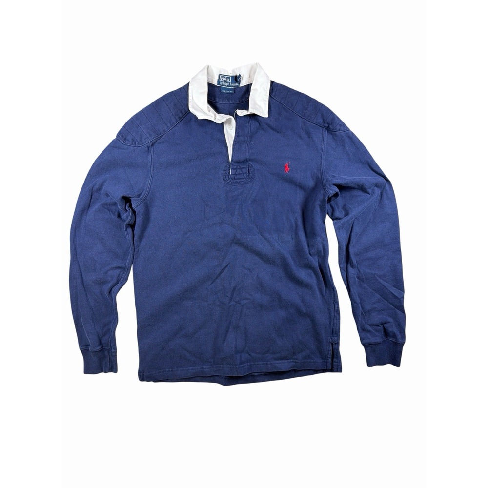 Vintage Polo Ralph Lauren Long Sleeve Rugby Shirt Size L Elbow Patches Quilted